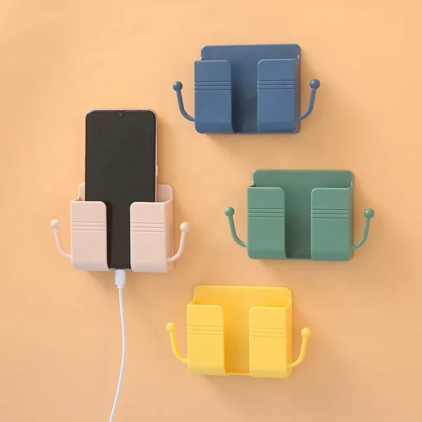 Phone Charging Holder Bracket Wall Mount Plastic Mini Hanging Cable Multipurpose Nail Free Charge Pemegang Telefon Phone Charging Holder Bracket Wall Mount Plastic Mini Hanging